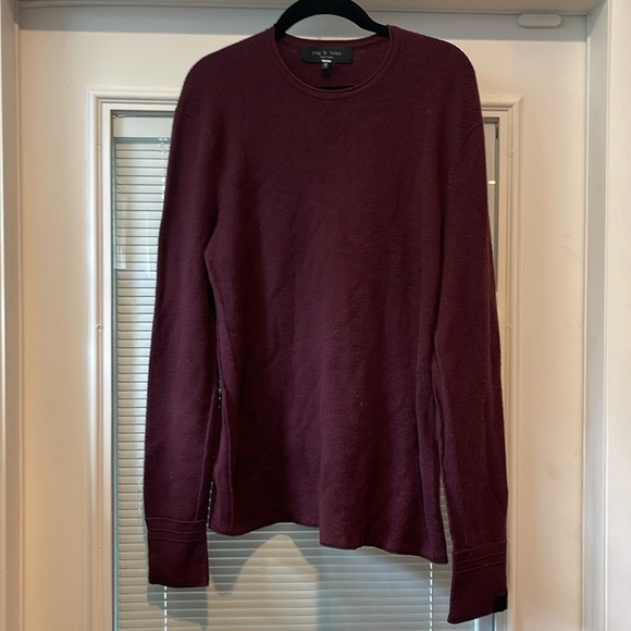 Rag & Bone Men's Collin Crew Neck Sweater in Burgundy Merino Wool - Picture 2 of 10
